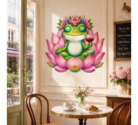 Autocollant mural Decords – Grenouille zen sur une fleur de lotus avec un verre à vin, 160 cm