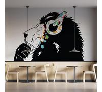 Autocollant mural Decords – Lion pensif avec casque, style street art, dimensions 279 x 193 cm, pour une application sur la gauche