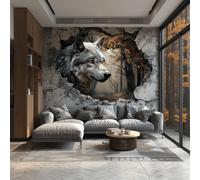 Autocollant mural Decords – loup réaliste émergeant d'une forêt en 3D, 200 cm
