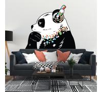 Autocollant mural Decords – Panda avec casque, style street art, 340 x 236 cm, pour une application sur la gauche