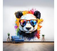 Autocollant mural Decords – panda coloré avec des lunettes de soleil, 118 cm