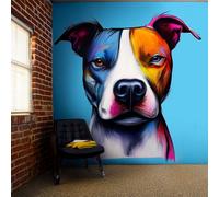 Autocollant mural Decords – Pitbull coloré dans un style artistique moderne, 100 cm