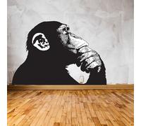 Autocollant mural Decords – singe pensif avec casque, style street art, dimensions 419 x 290 cm, pour une application sur la droite