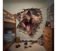 Autocollant mural Decords – T-Rex réaliste avec effet 3D de percée murale, 100 cm
