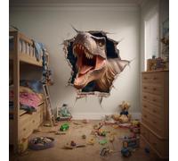 Autocollant mural Decords – T-Rex rugissant avec effet 3D de mur brisé, 140 cm