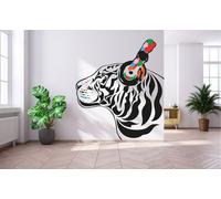 Autocollant mural Decords – Tigre pensif avec casque, style street art, dimensions : 79 x 71 cm