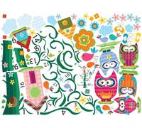 Autocollant mural – Des chouettes et leur arbre magique – autocollant avec fond transparent – 90 x 125 cm