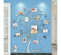 Autocollant mural en acrylique 3D, motif arbre, très grand format (XXL), 181 x 220 cm, couleur argent