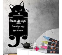 Autocollant mural en ardoise, motif chat et coucou, dimensions 145x65 cm, avec 4 craies
