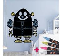 Autocollant mural en ardoise, motif robot, 105x95 cm, avec 4 crayons de craie