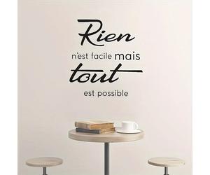 Autocollant mural en vinyle contemporain - Citation inspirante française 'Rien n'est facile mais tout est possible' - Décoration autocollante pour black