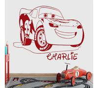Autocollant Mural en vinyle personnalisé avec nom, dessin animé, foudre, voiture, décor de maison, chambre d'enfants, garçon, salle de jeux, Z804 36 fuchsia