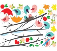 Autocollant mural – Enfant avec des branches au fil des quatre saisons – Fond transparent – 100 x 130 cm