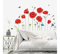 Autocollant Mural Fleur De Pavot Rouge Autocollant Mural Fleur Papillon Décoration Murale Chambre Salon Enfants Bureau Rouge