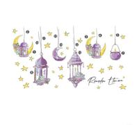 Autocollant Murale Eid Mubarak Lune Étoiles pour déco Ramadan | Design lune et étoiles, autocollant plat, pour idéal salon, pour facile à poser, décoration festive(MS6152-ZY)