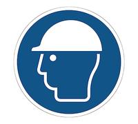 Autocollant Obligation Mandatory NF ISO7010 - Sticker Adhésif Signalétique Rond Laminé Plastifié Résistant à l'eau et aux UV - Casque de Protection Obligatoire - Diamètre 20 cm