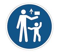 Autocollant Obligation Mandatory NF ISO7010 - Sticker Adhésif Signalétique Rond Laminé Plastifié Résistant à l'eau et aux UV - Tenir Hors de Portée des Enfants - Diamètre 30 cm