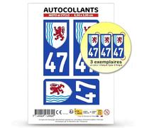 Autocollant Plaque Immatriculation 3 Stickers département 47 Lot-et-Garonne - Nouvelle-Aquitaine en Version Fond Bleu : Moto et Cyclo - 6,5 x 3 cm