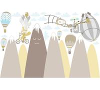 Autocollant pour enfants représentant des montagnes scandinaves et des animaux de cirque, 100 x 150 cm