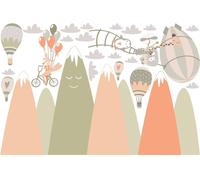 Autocollant pour enfants représentant des montagnes scandinaves et des animaux en fleurs, 100 x 150 cm
