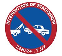 Autocollant Signalétique plastifié rond sticker résistant à l’eau NF ISO7010 - Adhésif laminé résistant aux UV - Interdit de stationner - Diamètre 20 cm