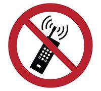 Autocollant Signalétique plastifié rond sticker résistant à l’eau NF ISO7010 - Adhésif laminé résistant aux UV - Interdiction d'allumer les Téléphones - Diamètre 35 cm