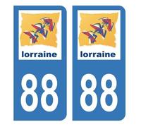 Autocollant Stickers plaque immatriculation voiture auto Département 88 Vosges Logo Ancienne Région Lorraine