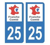 Autocollant Stickers plaque immatriculation voiture Département 25 Doubs Logo Ancienne Région Franche-Comté