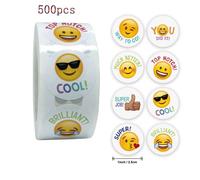 Autocollant Visage Smiley Kawaii Pour Enfants, Étiquette Autocollante, Mignon Et Joyeux, Cadeaux, Papeterie Pour Enseignant, 500 Pièces/Rouleau