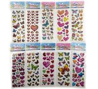 Autocollants 3D mignons et amusants pour enfants, étiquette de papeterie, en forme de coeur, papillon, cadeau d'anniversaire, 10 feuilles
