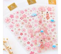 Autocollants Adhésifs Décoratifs Fleurs De Sakura, Étiquette De Dorure, Stickers Décoratifs, Papeterie Pour Journal Intime, Cadeau Pour Enfants, Diy Bricolage, 4 Pièces/Lot