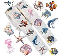Autocollants Animaux Marins, 1000pcs Animal de la Mer Stickers, Stickers Autocollants Marin, Autocollant Ronds d'animaux, Gommettes Thème Animaux Marin, Animauxsc Marins Sticker