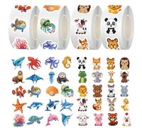 Autocollants Animaux Rouleau, 2000 Pièces Gommettes Animaux, Autocollants d'animaux, Animal Stickers, Sticker Récompense Enfant, avec Animal Marins et de la Jungle, Self-adhesive (C)