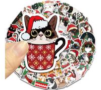 Autocollants chat de noël amusants, 50 pièces, dessin animé mignon, lumières colorées personnalisées créatives, chapeau de noël, cadeau de noël 50 pièces