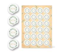 Autocollants communion et baptême, Lot de 24: Stickers ronds avec eucalyptus et poisson doré, pour décoration baptême, confirmation ou mariage, cartes, cadeaux et scrapbooking, vert & or, Ø 4 cm