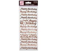 Autocollants de Contour - Joyeux Anniversaire - Or Rose sur Blanc