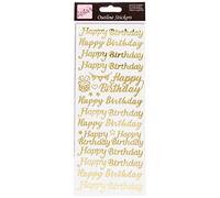 Autocollants de Contour - Joyeux Anniversaire - Or sur Blanc
