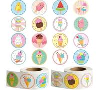 Autocollants de Crème Glacée,2 Rouleaux Autocollants en Forme de Crème Glacée,Stickers CrèmeGlacée Ronds Stickers Scrapbooking d'Été pour Enfant Décoration Cadeau Enveloppe Récompense d'Enseignant