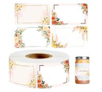 Autocollants de cuisson - Feuilles d'autocollants à motif de fleurs - Set | Creative Tag Craft | Zone vierge d'écriture avec scénario lisse pour pot de gelée, bocaux de conserve