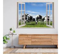 Autocollants de décoration murale 3D écrasés Vaches Animaux Des Steppes Autocollant mural Tatouage mural pour chambre d'enfant Chambre de bébé Salle de bain Salon Décoration d'intérieur 70x122cm