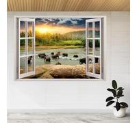 Autocollants de décoration murale L'éléphant Coucher De Soleil Nature Paysage Stickers Muraux Stickers Muraux 3D Famille mural pour chambre d'enfant, salon, pépinière, décoration murale 60x105cm