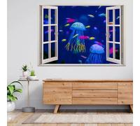 Autocollants de décoration murale Méduse Stickers Muraux Stickers Muraux 3D Famille mural pour chambre d'enfant, salon, pépinière, décoration murale 70x122cm