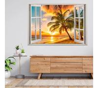 Autocollants de décoration murale Plage De Coucher De Soleil De Palmiers Stickers Muraux Stickers Muraux 3D Famille mural pour chambre d'enfant, salon, pépinière, décoration murale 70x122cm