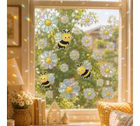Autocollants de fenêtre attrape-soleil mignons abeille et marguerite, autocollants statiques prisme arc-en-ciel, décalcomanies anti-collision pour oiseaux, décoration en verre holographique amovible s