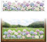 Autocollants de fenêtre Peacoblue, autocollants 120 cm x 30 cm, 1 feuille : hortensias et papillons. Autocollants décoratifs et amovibles pour la maison, le bureau et la décoration des vitres
