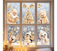 Autocollants de fenêtre statiques de la série Platinum pour Noël, 6 pièces/set, avec le Père Noël, des flocons de neige, des rennes, des cadeaux, des pingouins, des bonhommes de neige, des sapins de N