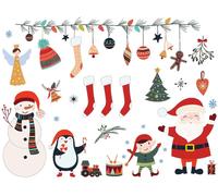 Autocollants de Noël avec le Père Noël et des motifs de Noël – autocollants de Noël – Décoration de Noël – 110 x 145 cm