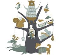 Autocollants de Noël : L'arbre magique des animaux de la forêt – Autocollants de Noël – Décoration festive – 120 x 180 cm