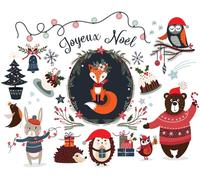 Autocollants de Noël pour enfants : les animaux font la fête – Autocollants de Noël – Décoration de fête – 110 x 140 cm