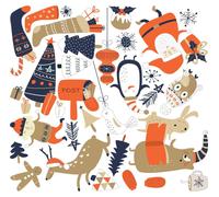 Autocollants de Noël représentant le Père Noël et ses animaux – autocollants de Noël – Décoration de Noël – 110 x 115 cm